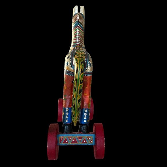 Vintage Large Folk Art Hand-Carved and Hand Painted Wooden Horse on Wheels 13.5H - Picture 10 of 15